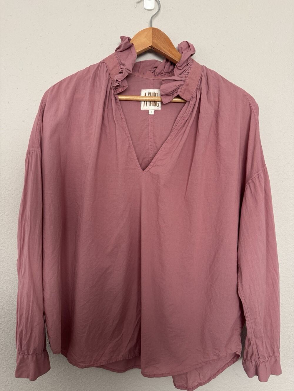 A Shirt Thing Penelope Popover Ruffle Neck Blouse Size L